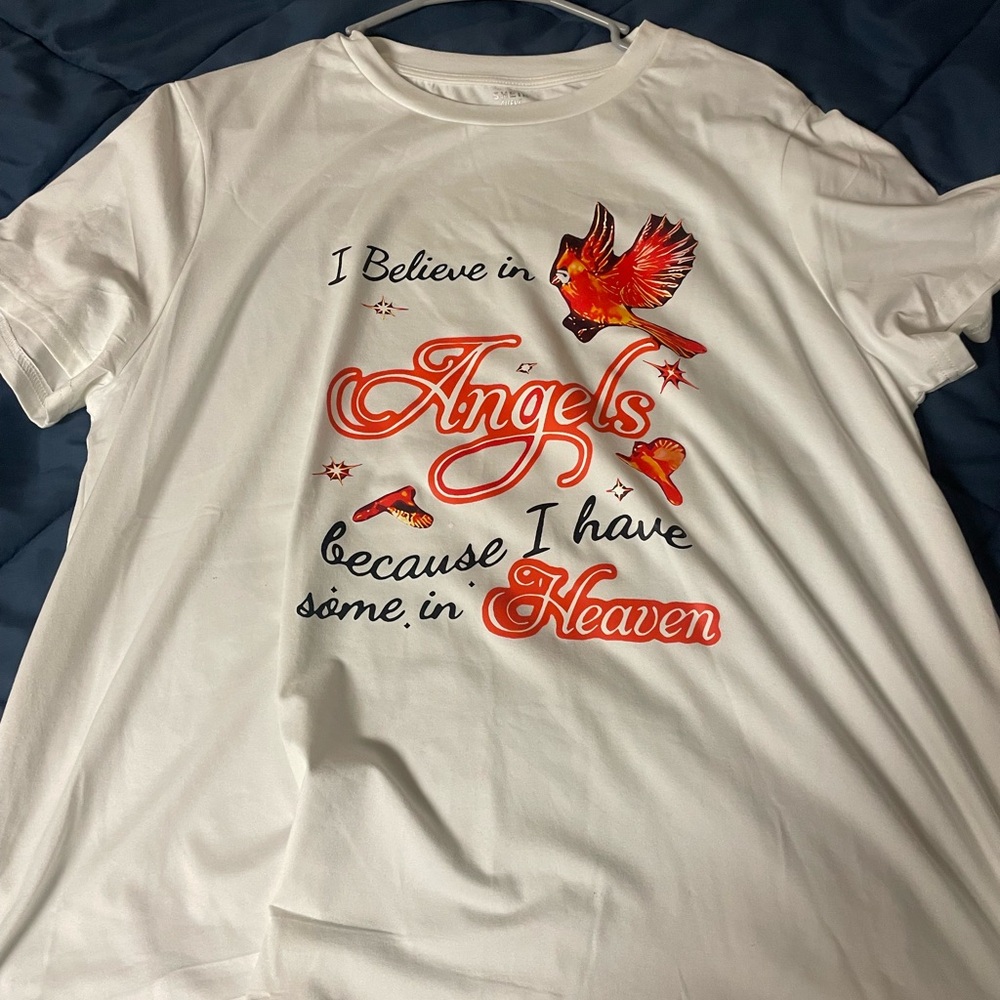 SHEIN White Tee with Red Angel Print
